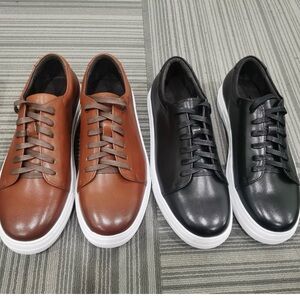 Men's Leather Low-Top Sneakers in Brown and Black